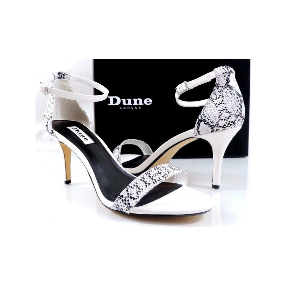 Dune London Marissa Ankle Strap Dress Heels Sandal Leather Black / White Size 8